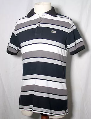 Mens Vintage Striped Stripey Black White Grey Lacoste Sz 5 Polo Shirt Large • £19.99