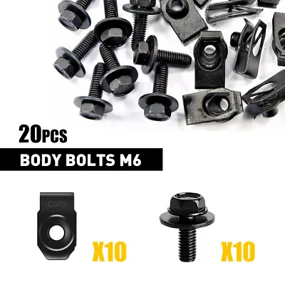 Clips M6-1.0 Thread Bolts M6-1.0x20mm Long 10mm Hex Truck Body Bolts U-nut Clips • $15.99