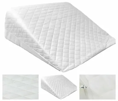 Back Support Large Acid Reflux Bed Wedge Pillow With Quilted Zip Cover - WHITE • £23.69