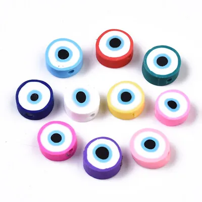 $2.69 • Buy 10 Polymer Clay Evil Eye Beads Assorted Lot 11mm To 12mm Mixed Jewelry Supplies