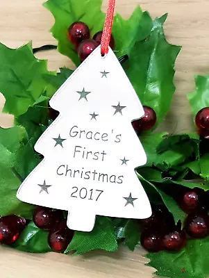 Personalised Baby's First Christmas Tree Decoration Bauble Xmas Gift Silver • £5.99