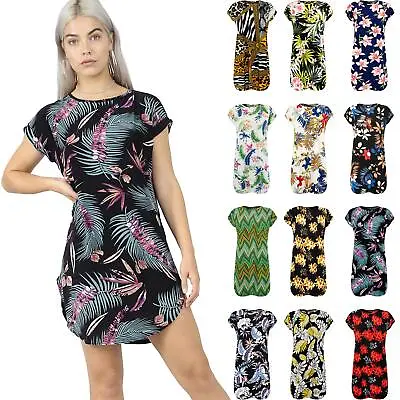 £3.49 • Buy Ladies Womens Oversized Baggy Foral Printed Curved Hem Tunic T-Shirt Mini Dress