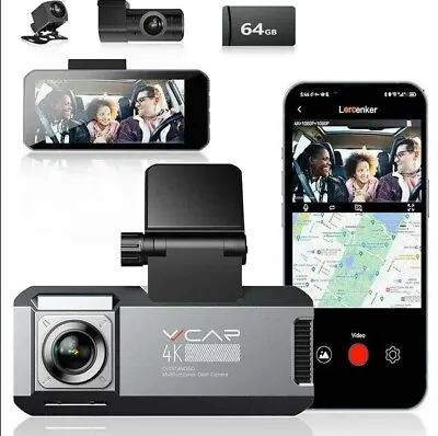 VVCAR 3 Channel Dash Cam 4K WiFi GPS Front And Rear Inside TouchScreen 64G Card • $252.99