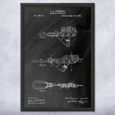 Framed Linemans Wire Grip Wall Art Print Cable Puller Winch Blueprint • $59.95