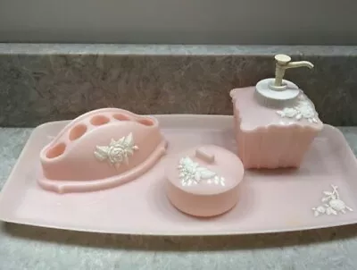 Vintage RARE Schwarz Bros Plastics Pink Dresser Vanity With Tray Set 4 MCM • $59.99