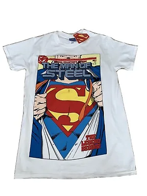 Mens White ‘man Of Steel’ Superman T Shirt - Size Medium • £9.99