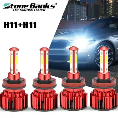 4-Sides H11+H11 Combo Plugs COB LED Headlights Kit High/Low Beam Bulbs 4Pcs • $17.99