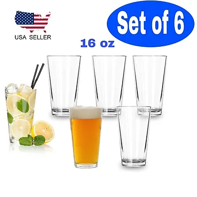 $21.95 • Buy Set Of 6 Premium Beer Pint Glasses 16 Oz Cocktail Mixing Glasses Beverage Cups