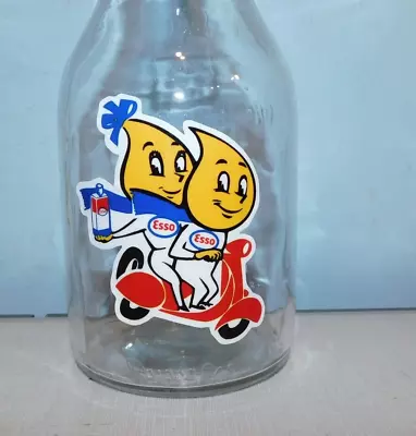 Esso Oil Drip Boy & Girl On Scooter 1 QT GLASS ENGINE OIL BOTTLE Metal Spout • $16.95