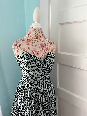 Vintage 1980’s Corset Dress  Aqua Leopard Strapless Sundress By Oops California • $30