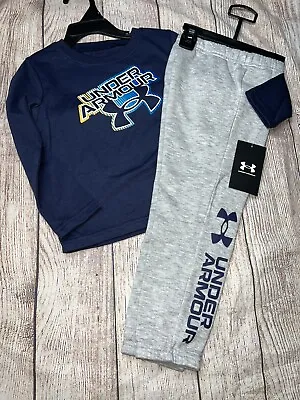 $34.99 • Buy Under Armour Toddler Boys Navy Long Sleeve Gray Joggers Outfit Set NEW