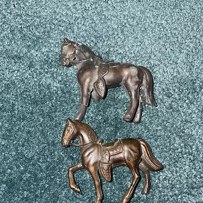 Pair Vintage Copper-Colored Metal Western Horses. Figurines. • $19.99