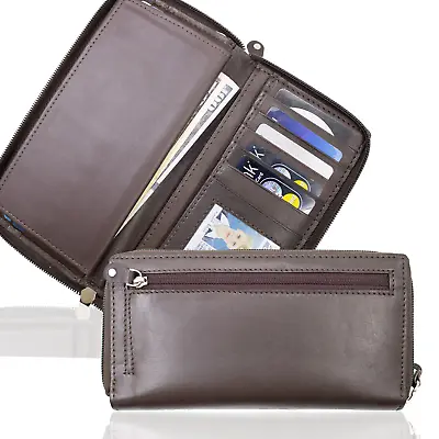 Genuine Leather Brown Checkbook Cover Credit Card Holder With RFID Blocking • $19.99