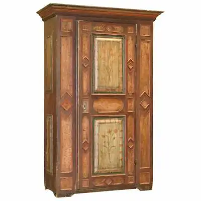 Circa 1800 Sumlime Hand Painted European Wardrobe Or Hall Cupboard In Oak Wood • $5684.63