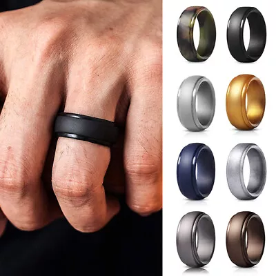 Black Silicone Ring Rubber Wedding Band Flexible For Men Workout Male Lifestyle • £1.98