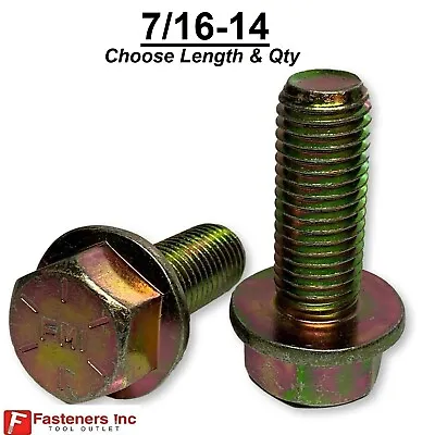 $79.87 • Buy 7/16-14 Grade 8 Flange Frame Bolt Yellow Zinc Plated (All Sizes & Qty's) 7/16 