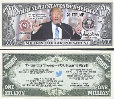 Tweeting Trump Million Dollar Bill Play Funny Money Novelty Note + FREE SLEEVE • $1.69