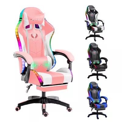 Gaming Chair LED Office Executive Gaming Racing Seat Premium PU Leather Footrest • $117.99