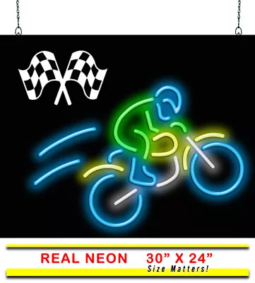 Motocross Rider With Bike Neon Sign | Jantec | 30  X 24  | Race Off-Road Track • $519