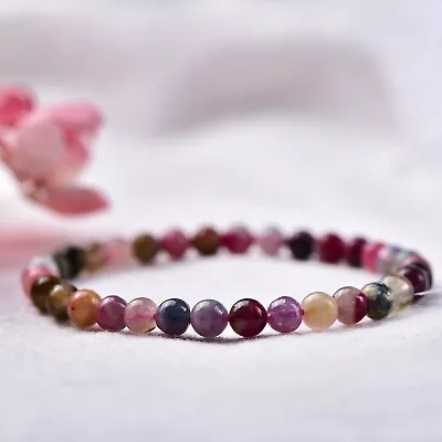 6mm Rainbow Tourmaline Gemstone Beads Balance Healing Reiki Meditation Bracelet • $12.80