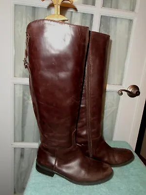 Vince Camuto 7.5 M Knee Boots Vintage Zip  Knee High Brown Leather Boots • $26.36