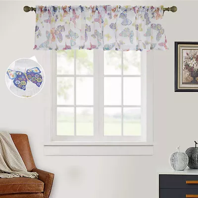 Butterfly Window Sheer Tier Short Curtains Cover Kitchen Door Tulle Rod Pocket • $11.42