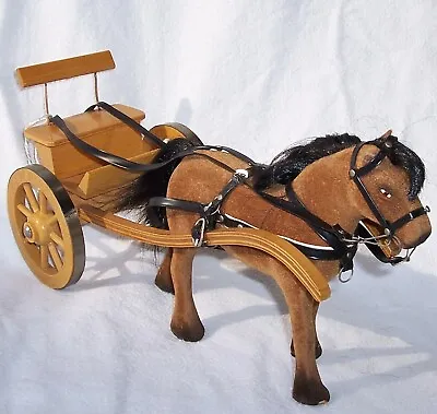 Vintage STEHA Lieha Harness Horse Cart Toy Germany Flock Toy Sm Model Wheels #E3 • $89.99