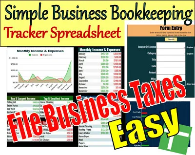 Simple Business Bookkeeping Tracker Spreadsheet Download With Tax Filing Summary • $9.98
