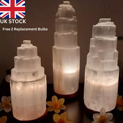 Selenite Lamp Natural Crystal Gemstone Handmade Tower Healing Kids Nigh Light • £34.45