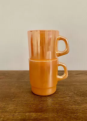 2 Vintage (1960s) Milk Glass Mugs Peach Lustre Termocrisa Mexico Stackable • $40