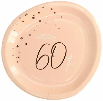 8 X 60th Birthday Lush Blush Party Plates Premium Party Tableware - 23cm • £5.99