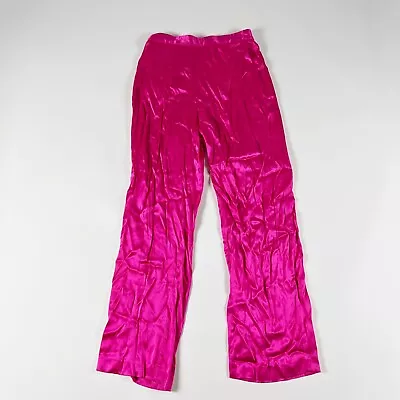 Zara Mid Rise Straight Leg Full Length Hot Pink Satin Casual Trouser Pants M • $32