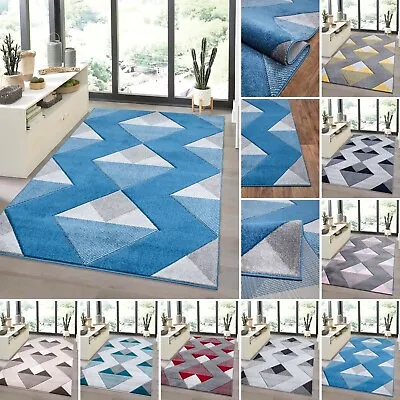 Luxury Zig Zag Rug Large Area Carpet Living Room Bedroom Hallway Runner Door Mat • £14.99