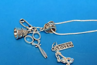£4.80 • Buy Tibetan Charms Thimble Scissors Safety Pin Snake Chain Necklace