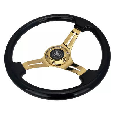 350mm 14 Inch Deep Dish Heavy Duty 6 Bolt Steering Wheel Gold Chrome Spoke ABS  • $55.86