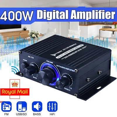 DC 12V 2CH HiFi Power Amplifier Mini Audio Digital Stereo Car FM AMP Remote UK • £10.99