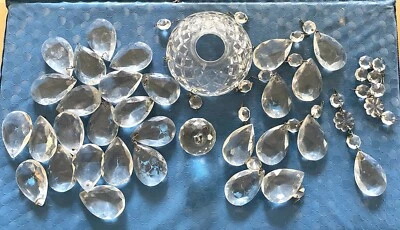 $15 • Buy 30 Vintage Tear Drop Chandelier Crystal Prisms, 1 Ball, Replacement Lot