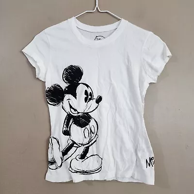 Disney Womens Mickey Mouse Baby Doll Tee Size S 3/5 Juniors White Black • $8.50