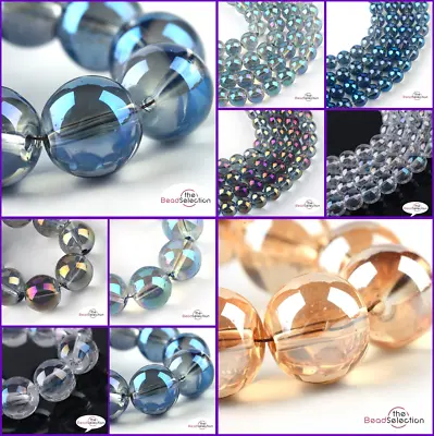 'AB' Lustre Round Glass Beads 4mm 8mm10mm Colour Choice Jewellery Making • £3.19