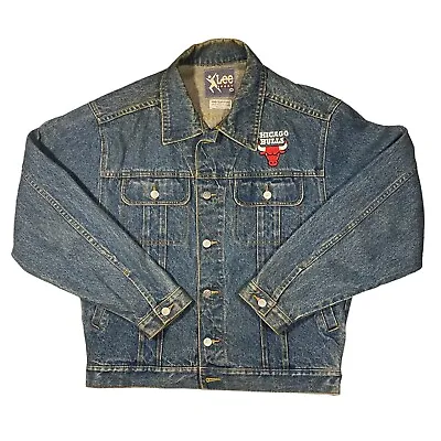 Vintage Lee Sport Chicago Bulls Logo NBA Basketball Denim Trucker Jacket Sz M • $35.96