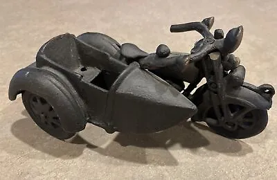 VINTAGE Cast Iron Motorcycle With Sidecar Black 8  Long • $29.99