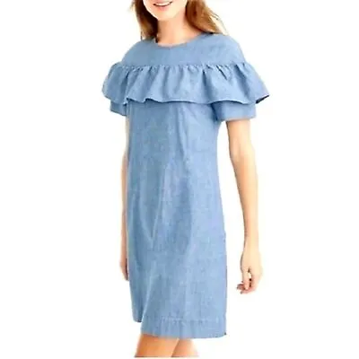 J. Crew Chambray Ruffle Mini Dress With Belt Womens Size 4 • $24.95