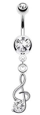 Body Accentz Belly Button Ring G Clef Music Note Navel Ring Dangle • $9.99