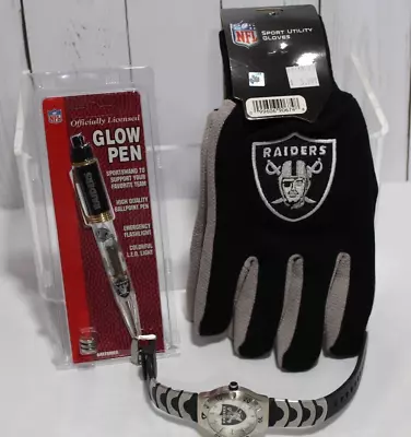 NFL Raiders Football Team Lot Utility Gloves (new) Glow Pen (new) Watch (used) • $39.97