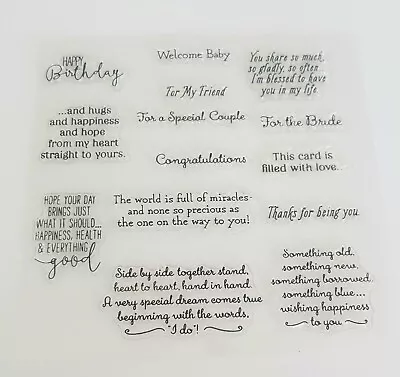 £7.50 • Buy 14 Sentiments Clear Stamps/wedding/baby Stamp/words-special Occasions-diy Card 