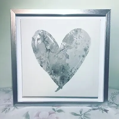 Next Silver Heart Canvas Print In Frame 40x40cm Artwork Art Deco VG Metallic • £19.99