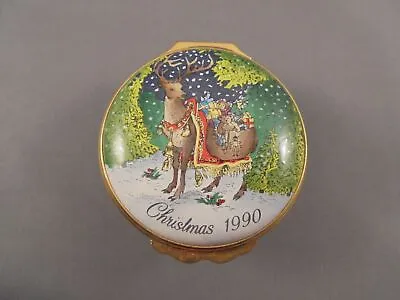  Halcyon Days Enamels England Neiman Marcus Trinket Box Christmas 1990 Reindeer • $49.99