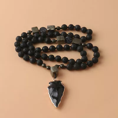 Obsidian Lava  Beads Healing Strength Protection Arrowhead Men Necklace Talisman • $14.89