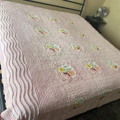 Vintage Chenille Full Queen  90” X 101” Pink Coverlet • $110