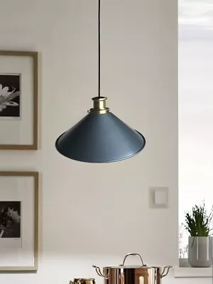 Pendant Lamp Shade. Easy Fit. Industrial Style. Grey Metal & Brass. Logan Dunelm • £14